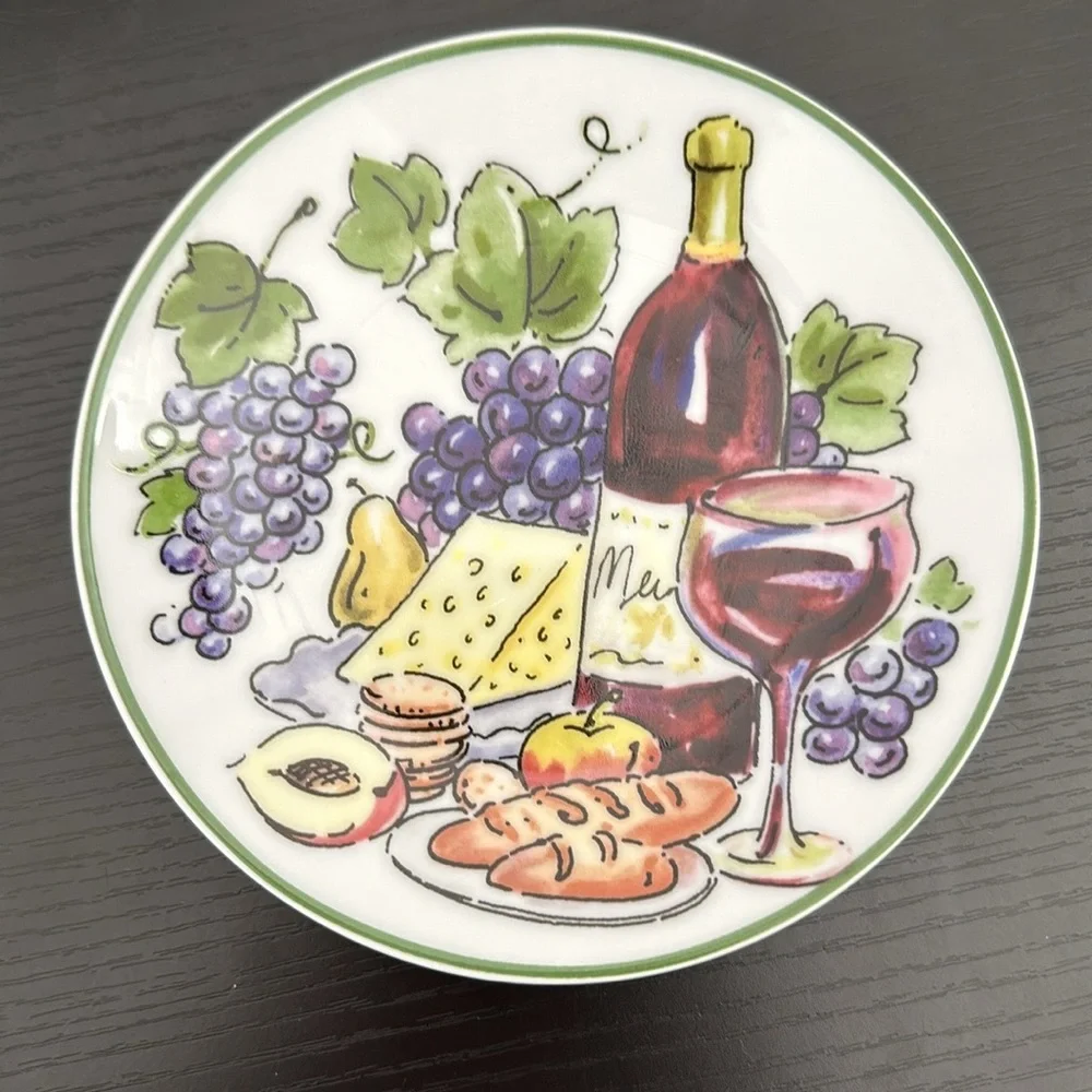 3 Porcelain Vintage Appetizer Wine Plates